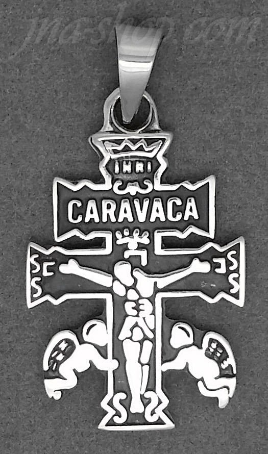 Sterling Silver INRI Caravaca Cross Crucifix Charm Pendant - Click Image to Close