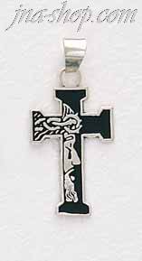 Sterling Silver Cross w/Jesus Face Charm Pendant - Click Image to Close