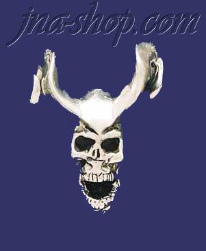 Sterling Silver Horned Skull Charm Pendant - Click Image to Close