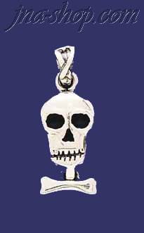Sterling Silver Skull & Bone Charm Pendant - Click Image to Close