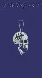 Sterling Silver Skull w/Fangs Charm Pendant - Click Image to Close