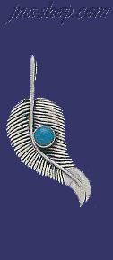 Sterling Silver Feather Genuine American Indian Turquoise Charm - Click Image to Close