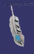 Sterling Silver Feather Genuine American Indian Turquoise Charm - Click Image to Close