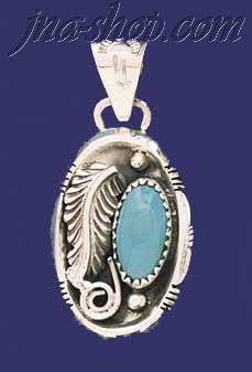 Sterling Silver Genuine American Indian Turquoise Charm Pendant - Click Image to Close