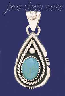 Sterling Silver Genuine American Indian Turquoise Charm Pendant - Click Image to Close