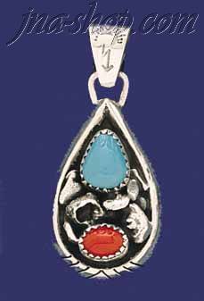 Sterling Silver Genuine American Indian Turquoise Charm Pendant - Click Image to Close