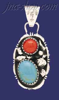 Sterling Silver Genuine American Indian Turquoise Charm Pendant - Click Image to Close
