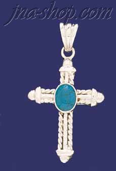 Sterling Silver Cross Genuine American Indian Turquoise Charm Pe - Click Image to Close