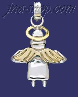 Sterling Silver Two-Tone Angel Charm Pendant - Click Image to Close