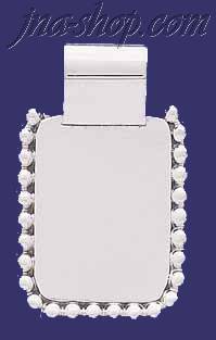 Sterling Silver Rectangular w/Beads Engravable Charm Pendant - Click Image to Close