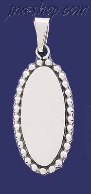 Sterling Silver Oval w/Beads Engravable Charm Pendant - Click Image to Close