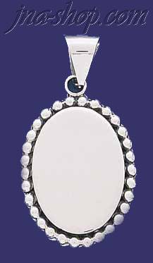 Sterling Silver Oval w/Beads Engravable Charm Pendant - Click Image to Close