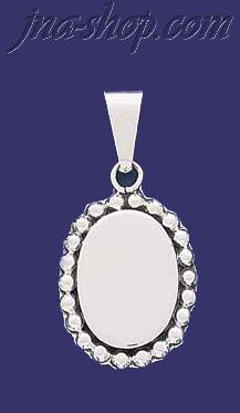 Sterling Silver Oval w/Beads Engravable Charm Pendant - Click Image to Close
