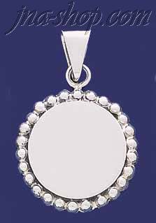 Sterling Silver Circle w/Beads Engravable Charm Pendant - Click Image to Close