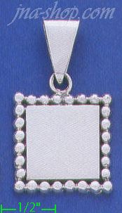 Sterling Silver Square w/Beads Engravable Charm Pendant - Click Image to Close