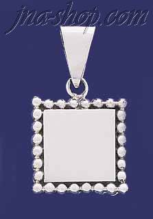 Sterling Silver Square w/Beads Engravable Charm Pendant - Click Image to Close