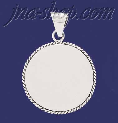 Sterling Silver Circle w/Rope Engravable Charm Pendant - Click Image to Close