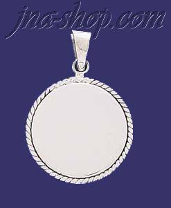 Sterling Silver Circle w/Rope Engravable Charm Pendant - Click Image to Close