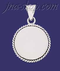 Sterling Silver Circle w/Rope Engravable Charm Pendant - Click Image to Close