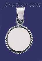 Sterling Silver Circle w/Rope Engravable Charm Pendant - Click Image to Close