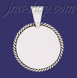 Sterling Silver Circle w/Rope Engravable Charm Pendant - Click Image to Close