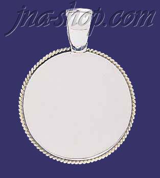 Sterling Silver Circle w/Rope Engravable Charm Pendant - Click Image to Close