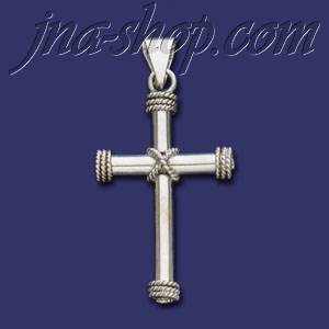 Sterling Silver Tubular Cross w/Ropes Charm Pendant - Click Image to Close