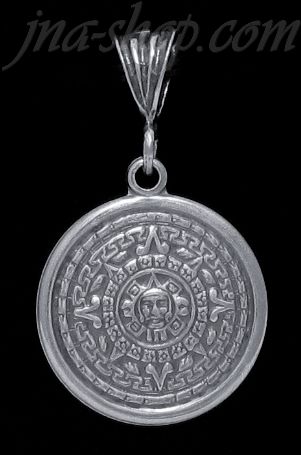 Sterling Silver Aztec Sun Calendar Pendant 22mm - Click Image to Close