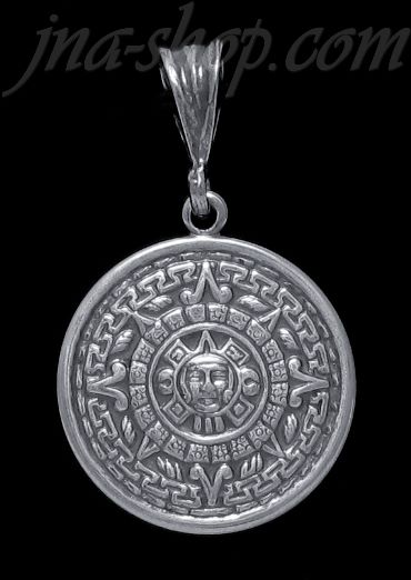 Sterling Silver Aztec Sun Calendar Pendant 26.5mm - Click Image to Close