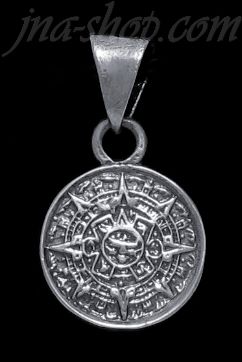 Sterling Silver Aztec Sun Calendar Pendant 16mm - Click Image to Close