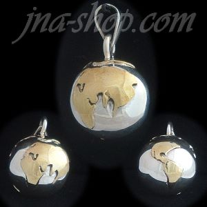 Sterling Silver Two-Tone World Globe Harmony Bell Ball Pendant - Click Image to Close