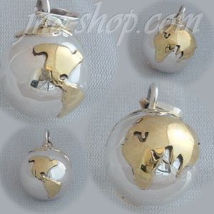 Sterling Silver Two-Tone World Globe Harmony Bell Ball Pendant - Click Image to Close
