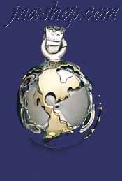 Sterling Silver Two-Tone World Globe Harmony Bell Ball Pendant - Click Image to Close