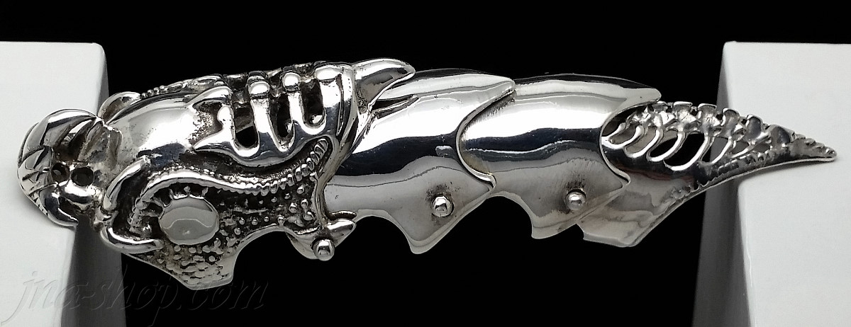 Sterling Silver Skull Full Finger Ring - Click Image to Close