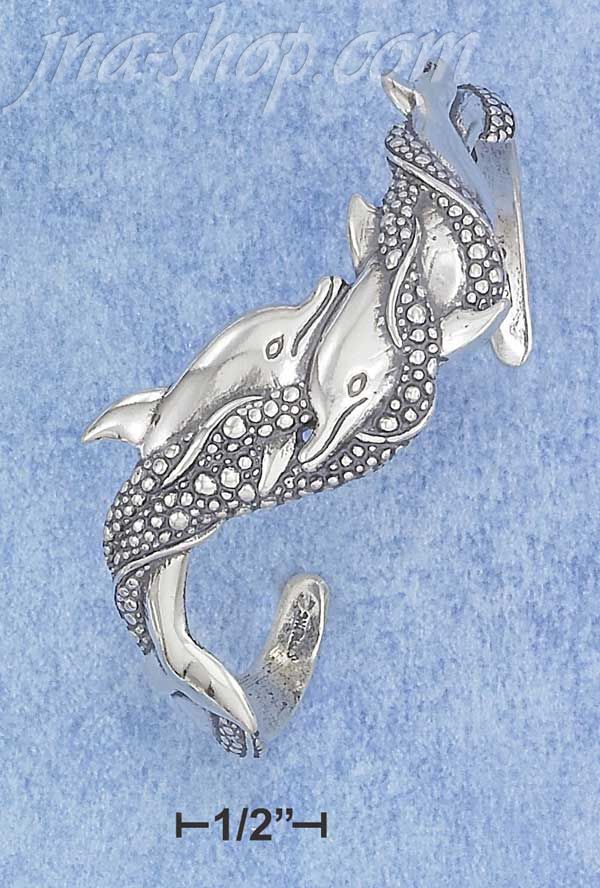 Sterling Silver SATIN & DC DOUBLE SWIMMING DOLPHIN CUFF BRACELET - Click Image to Close