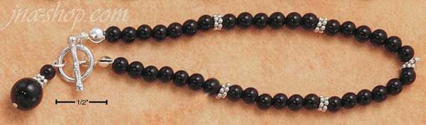Sterling Silver 7" ONYX BEADS W/ SS SPACER BEADS & DROP TOGGLE B - Click Image to Close