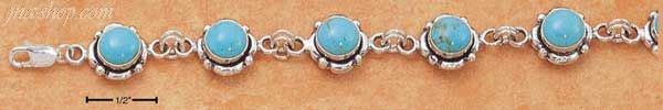Sterling Silver 7-7.5" ADJ FLOWER CONCHO TURQUOISE LINK BRACELET - Click Image to Close