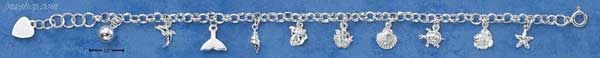 Sterling Silver 7" MINI SEA CREATURES CHARM BRACELET - Click Image to Close