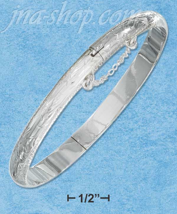 Sterling Silver 7MM ETCHED BANGLE BRACELET - Click Image to Close