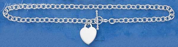 Sterling Silver 7" OPEN CIRCLE LINK BRACELET W/ ENGRAVABLE HEART - Click Image to Close