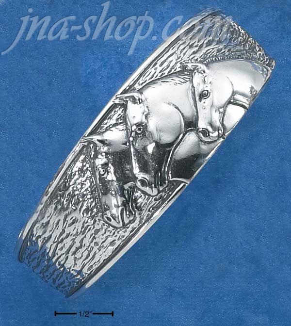 Sterling Silver 22MM WIDE TEXTURED CUFF BRACELET W/ THREE HORSEH - Click Image to Close