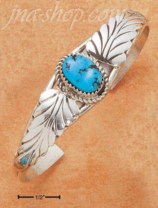 Sterling Silver SINGLE TURQUOISE STONE CUFF BRACELET W/ 2 LARGE - Click Image to Close