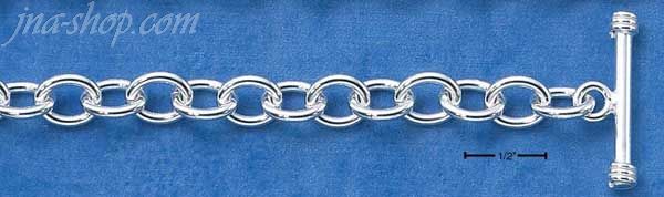 Sterling Silver 7" PLAIN OVAL LINK TOGGLE BRACELET W/ WRAPPED EN - Click Image to Close