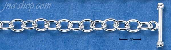 Sterling Silver 7" PLAIN OVAL LINK TOGGLE BRACELET W/ WRAPPED EN - Click Image to Close