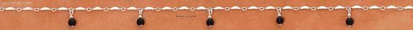 Sterling Silver 9" DAINTY LINK W/ FIVE DANGLING ONYX BEADS ANKLE - Click Image to Close