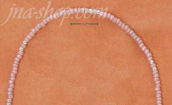 Sterling Silver 9" SILVER & PINK PONY BEAD ANKLET - Click Image to Close