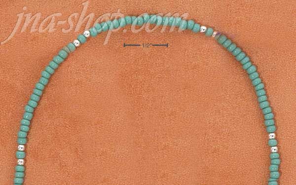 Sterling Silver 9" SILVER & TURQUOISE COLORED PONY BEAD ANKLET - Click Image to Close