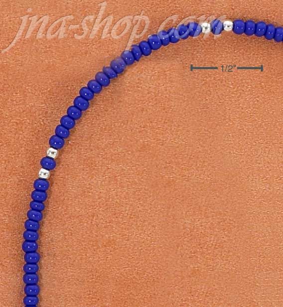 Sterling Silver 9" SILVER & LAPIS COLORED PONY BEAD ANKLET - Click Image to Close