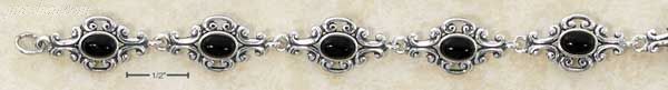 Sterling Silver 7" SCROLLED DESIGNER LINKS W/ OVAL ONYX STONES B - Click Image to Close
