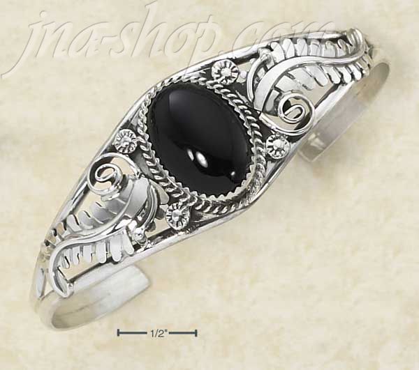 Sterling Silver LARGE OVAL ONYX CAB W/ FANCY SCROLL & TAPERED SH - Click Image to Close